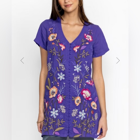 Johnny Was Dresses & Skirts - Johnny Was floral embroidered Nila blue tunic button  dress XXS fits XS/S